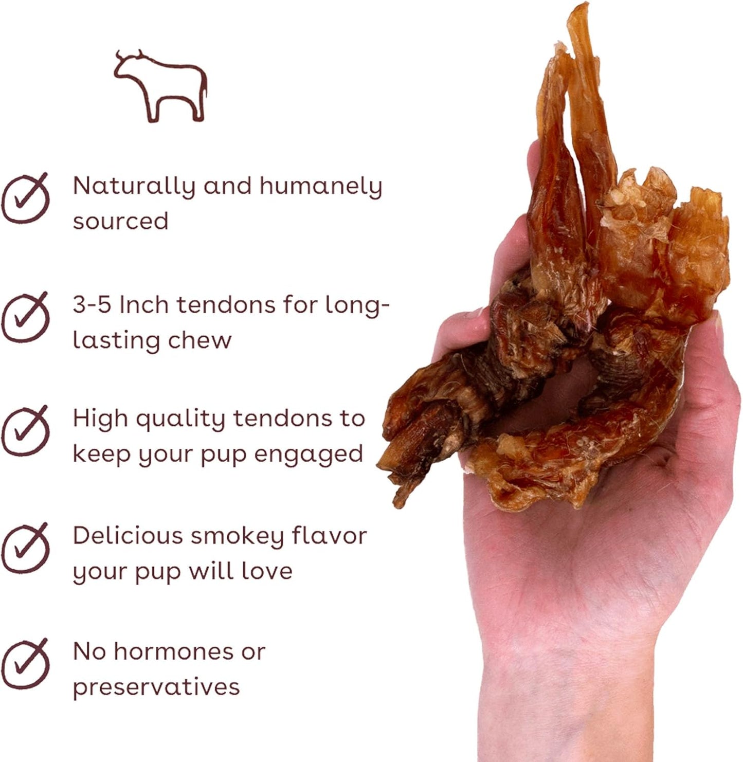 Pupford Thick Beef Tendon Chews for Dogs & Puppies, All-Natural Dog Chew with Glucosamine for Joint Health, Long-Lasting Toy, Great for Teething (5 Count)