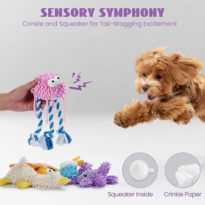 Nocciola Plush Squeaky Dog Toys, Cute Durable Stuffed Crinkle Puppy Pet Chew Toys for Large Medium Small Dogs - Dragonfly