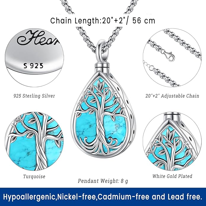 Eusense Cremation Jewelry for Ashes Urn Necklace to Put Ashes In 925 Sterling Silver Memorial Pendant Tree of Life Infinity Urn Necklaces for Ashes Necklace for Women Men