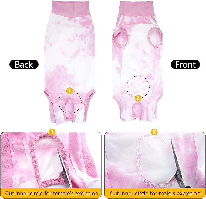 Dog Onesie Suit for Medium Large Dogs Recovery Suit Tie Dye Pajamasfor Abdominal Wounds,Shedding, Prevent Licking L Pink2