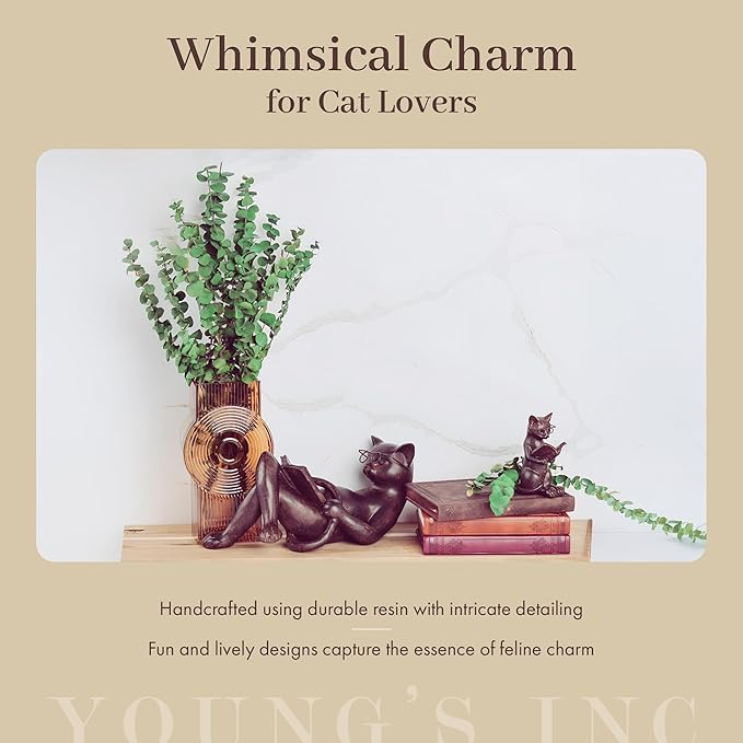 Young's Inc. Cat Figurine - Cute Cat Statue - Whimsical Cat Decor for Cat Lovers - Cat Collectibles and Meditation Decor - Cat Reading on The Chair - 4.33'' L X 2.56'' W X 4.72'' H