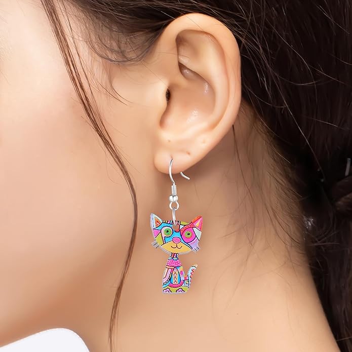 Cute Cat Earrings Stud Pearl Earrings for Women Mouse Cubic Zircon Hypoallergenic Earrings Christmas Birthday Gift