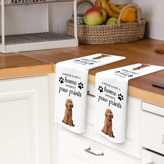 Funny Poodle Housewarming Gifts,Dog Themed Gifts Kitchen Bathroom Decor Towels 16″×24″,Dog Lovers Gifts for Girls Mom Women, A House is Not A Home Without Paw Prints Bathroom Kitchen Dish Hand Towels
