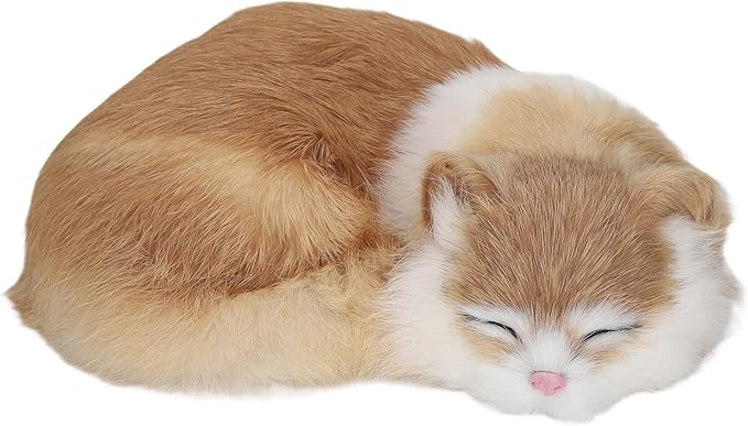 Realistic Furry Sleeping Cat Figurine - Little Kitten Figure - Lifelike Animal Plush Simulation - Simulation Kitten Plush for Home and Office Decor