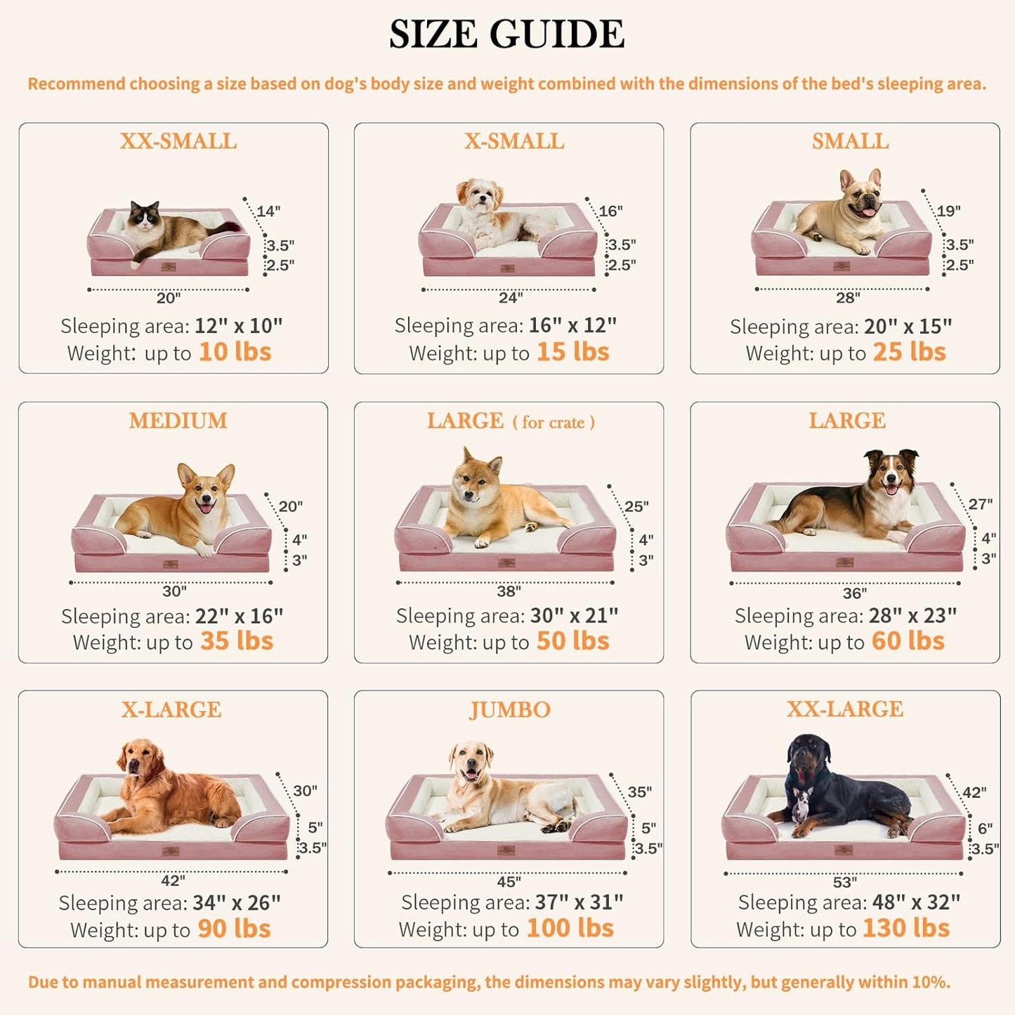Comfort Expression Small Dog Beds Waterproof Orthopedic Foam Dog Sofa Beds for Small Dogs Comfy Pet Bed with Washable Removable Cover & Non-Slip Bottom(X-Small,Pink)