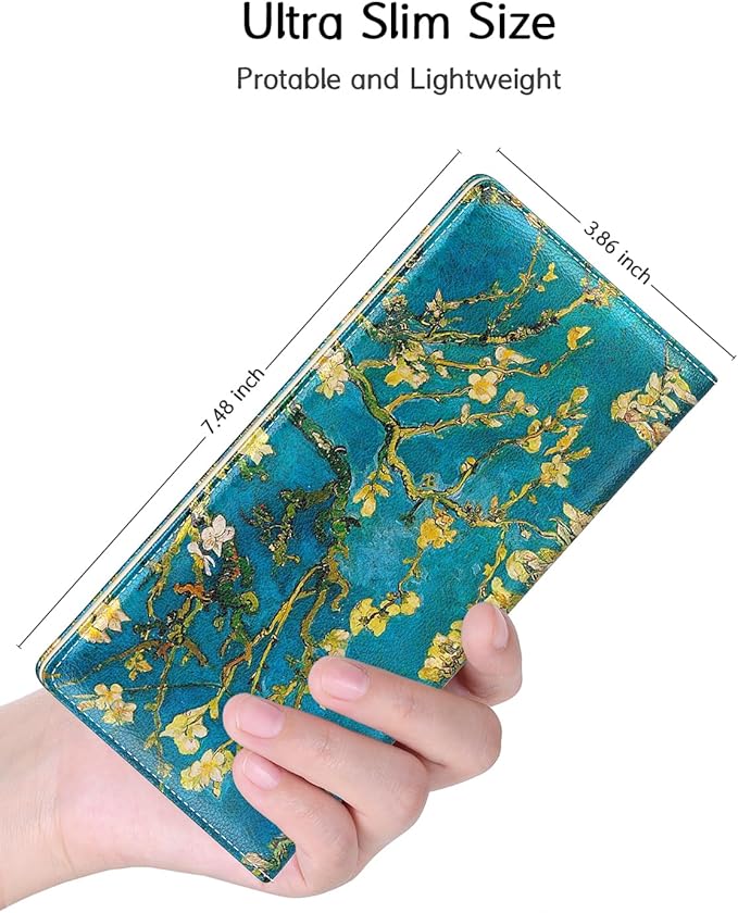 Nipichsha Womens Wallet, RFID Slim Wallets for Women, Thin Ladies Credit Card Holder Purse, Cute Leather Bifold Clutch Billfold with 11 Card Slots & ID Window, Van Gogh Almond Tree