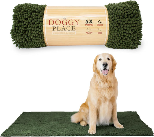 My Doggy Place Microfiber Dog Mat for Muddy Paws, 60" x 36" Chive - Non-Slip, Absorbent and Quick-Drying Dog Paw Cleaning Mat, Washer and Dryer Safe - X-Large/Runner