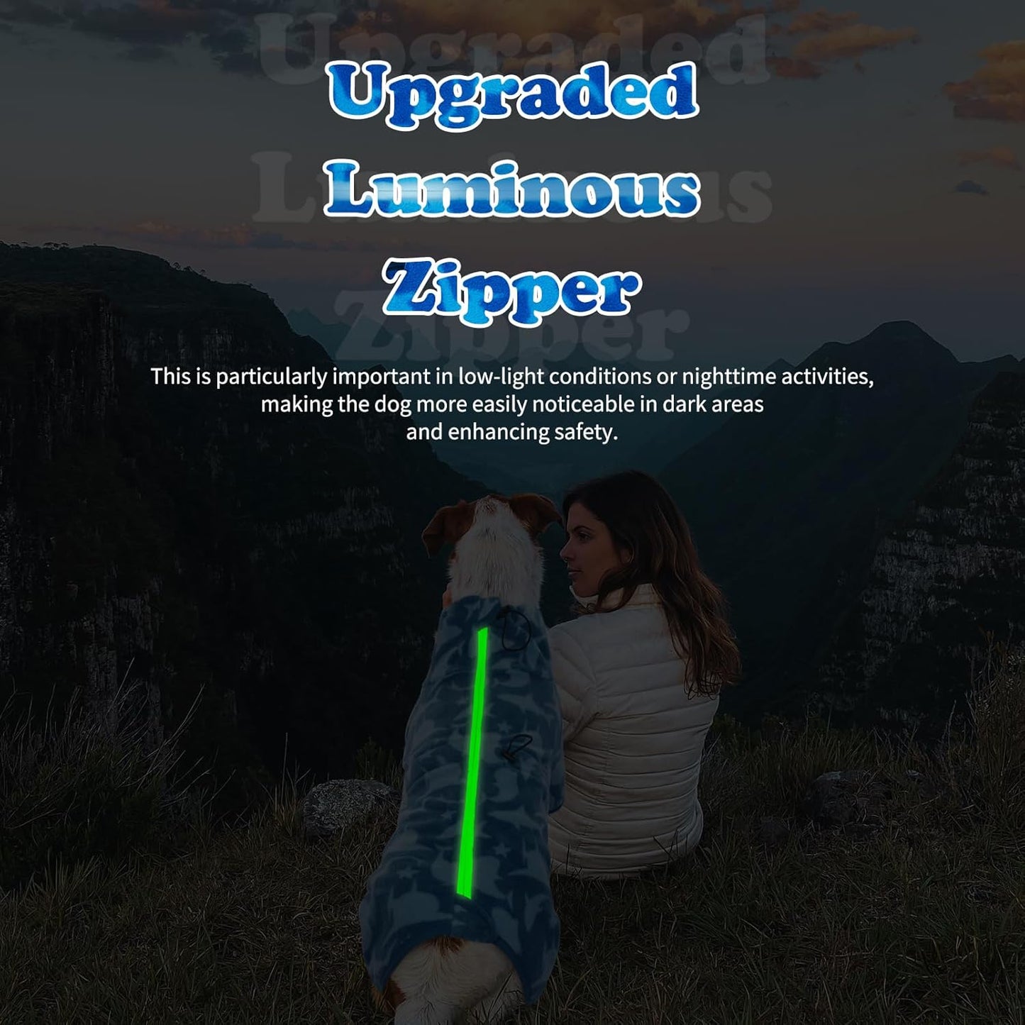 ROZKITCH Large Dog Fleece Pajamas, Pet Windproof Warm Cold Weather Jacket Vest with Luminous Zipper, Jumpsuit Apparel Outfit Clothes for Small Medium Large Dog Shark XL