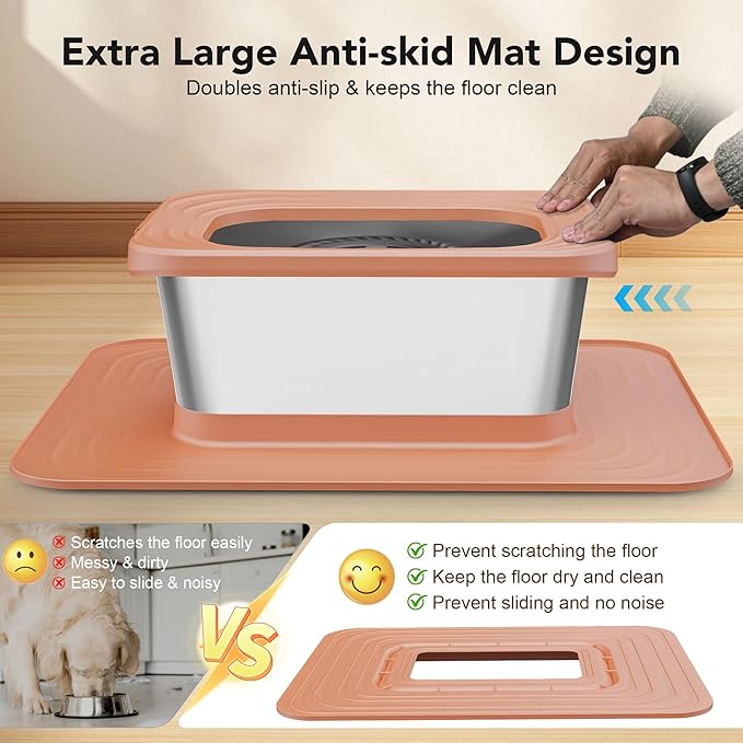 Decflow 10L Stainless Steel Dog Water Bowl, No Spill Anti-Splash Dog Bowls with XXL Silicone Mat, Spill-Proof Slow Feeder for Messy Drinkers, Heavy Duty Pet Bowls for Indoor/Outdoor Use Pink