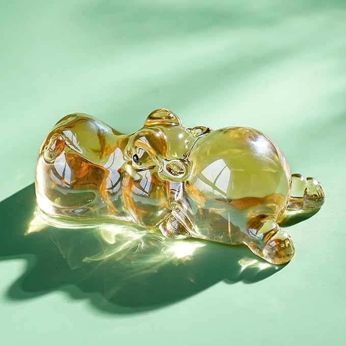 HDCRYSTALGIFTS 3'' Crystal Hippo Figurines Collectibles Gift for Women Art Glass Hippopotamus Animal Statue Wildlife Paperweight Ornaments Home Table Decoration,Champagne