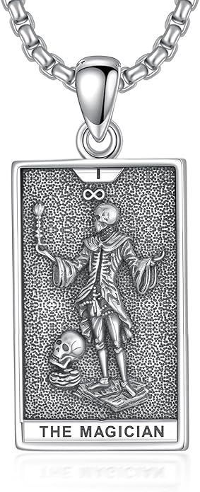 PELOVNY Tarot Card Necklace 925 Sterling Silver Skeleton Necklace The Sun Moon Star Strength Lovers Death Devil Fool Tarot Jewelry Christmas Birthday Gifts for Men Women Unisex