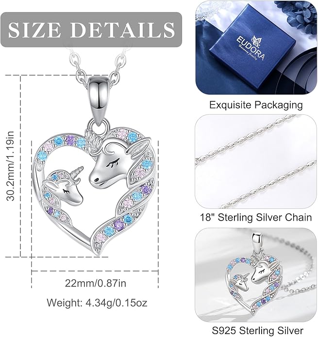 EUDORA Sterling Silver Mother Daughter Necklace for Women, Mama Son Daughter Necklace Pendant for Mom and Daughter,Mom Jewelry from Daughter Mother's Day Gift for Mother Daughter Aunt Grandma