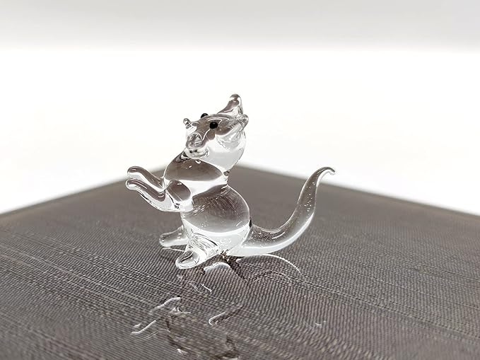Cat Tiny Micro Figurines Blown Glass Art Animals Hand Painted Collectible Gift Decorate (Clear Stand)