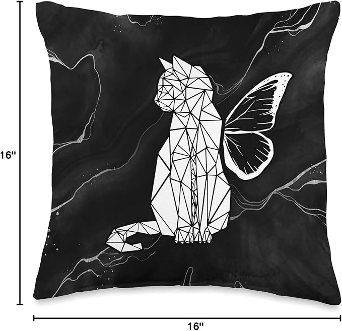 Cat figure, butterfly, black Throw Pillow
