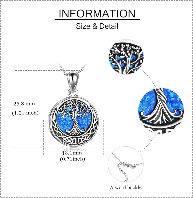 ONEFINITY Tree of Life Locket Necklace Sterling Silver Locket Necklace That Holds Pictures Tree of Life Locket Pendant for Women Wife Girlfriend