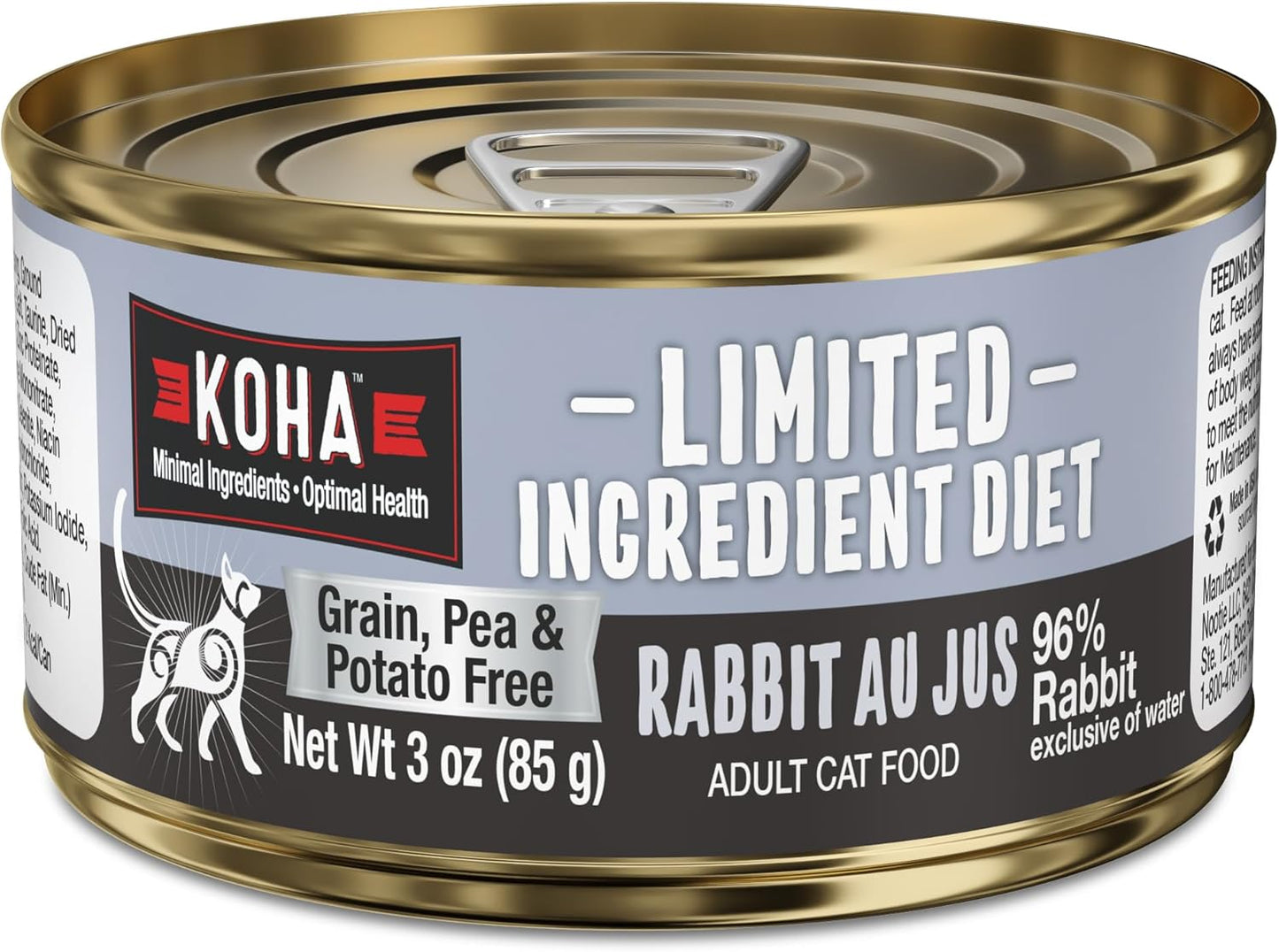 KOHA Limited Ingredient Diet Rabbit Pate for Cats - Single Meat Wet Cat Food for Sensitive Stomachs - *New Batch January 2025, Improved, Smooth Texture* - Pate Cat Food, No Fillers - 3oz Pack of 24