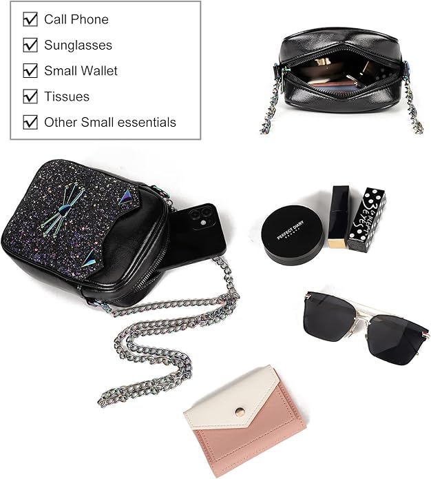 Cute Crossbody Purse for Teen Girls Sparkly Cat Purse and Small Crossbody Bags for Women Gift with Chain Strap