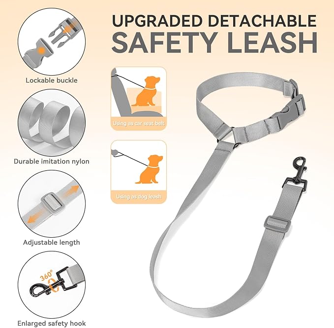 PETSFIT Small Dog Car Seat, Soft Foam Dog Booster Car Seat with Patented Safety Buckles, Storage Pockets and Detachable Clip-On Safety Leash, Dog Car Seat for Medium Dogs 30 LBS (Grey)