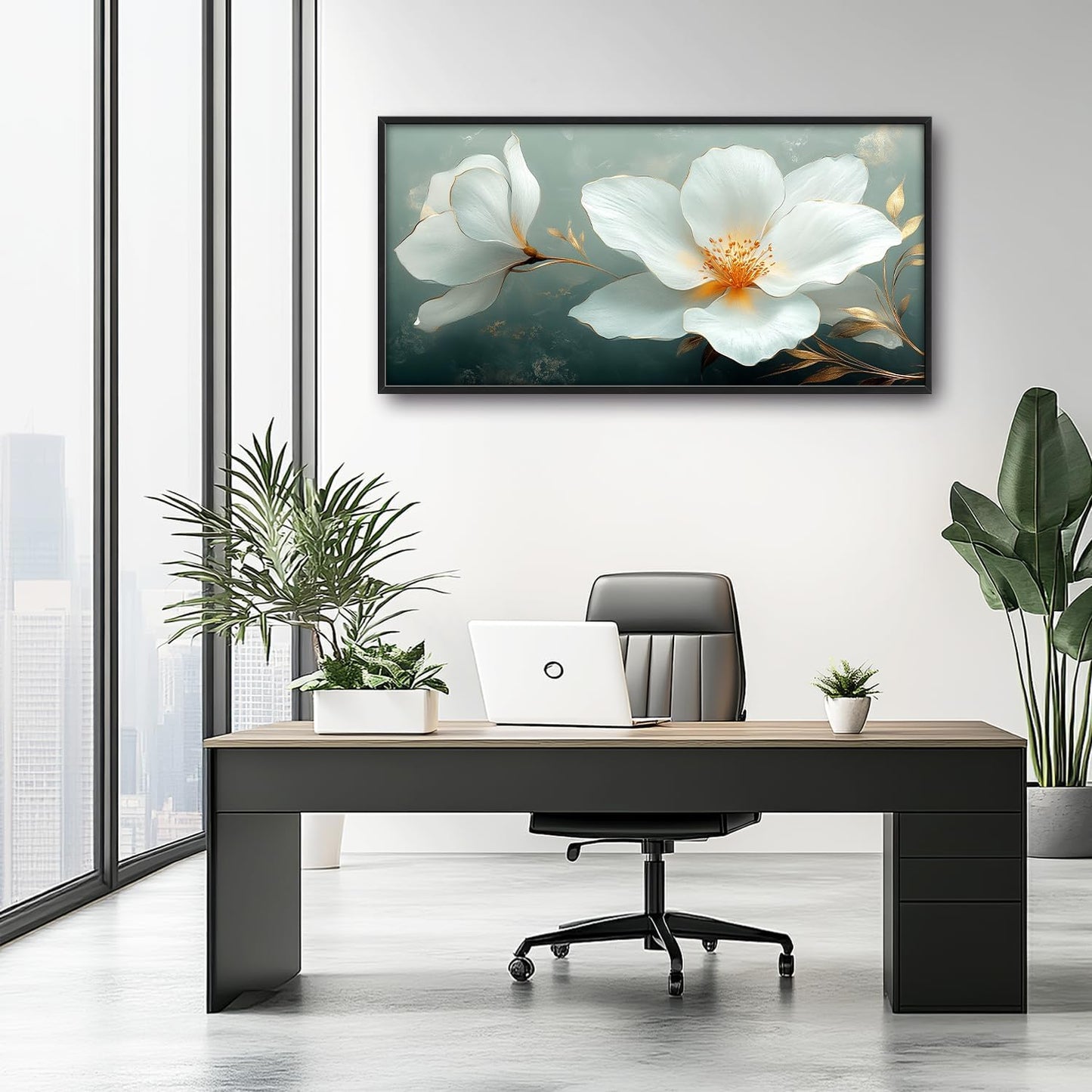 Large White Floral Wall Art for Living Room, Flower Canvas Oversized Wall Decor, Aesthetics Framed Pictures Painting Print Artwork for Bedroom Office 60L" x 30W"