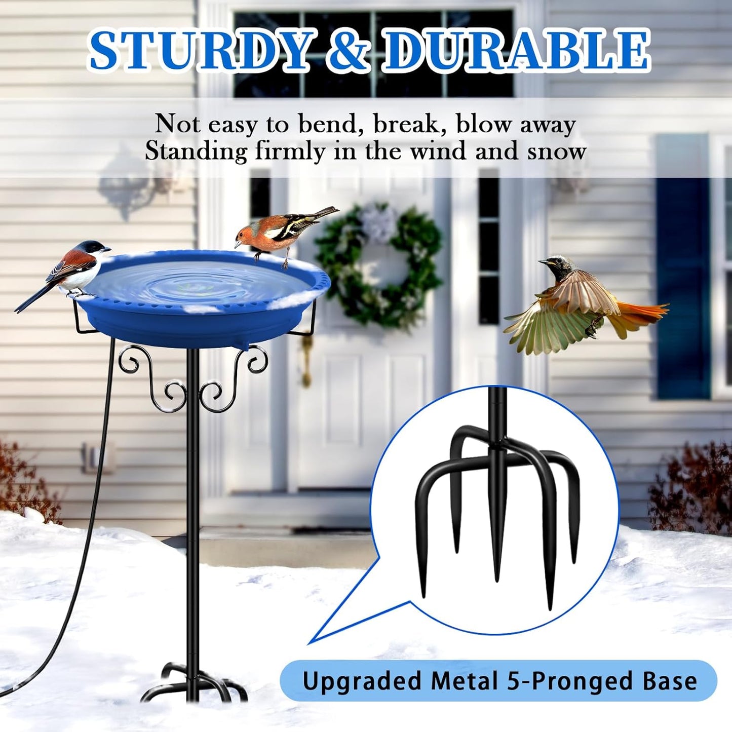 Heated Bird Baths for Outdoors for Winter, Lovppy 100W Heated Bird Bath Water Heater with Thermostatically Controlled, Heated Bird Baths Bowl with Metal Stake for Outside Garden Patio Yard (Blue)