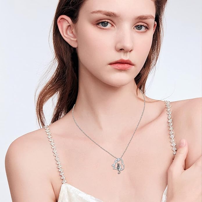 Heart Animal Necklace 925 Sterling Silver Cute Animal Pendant Jewelry Birthday Gifts for Women Girlfriend Mom Animal Lovers