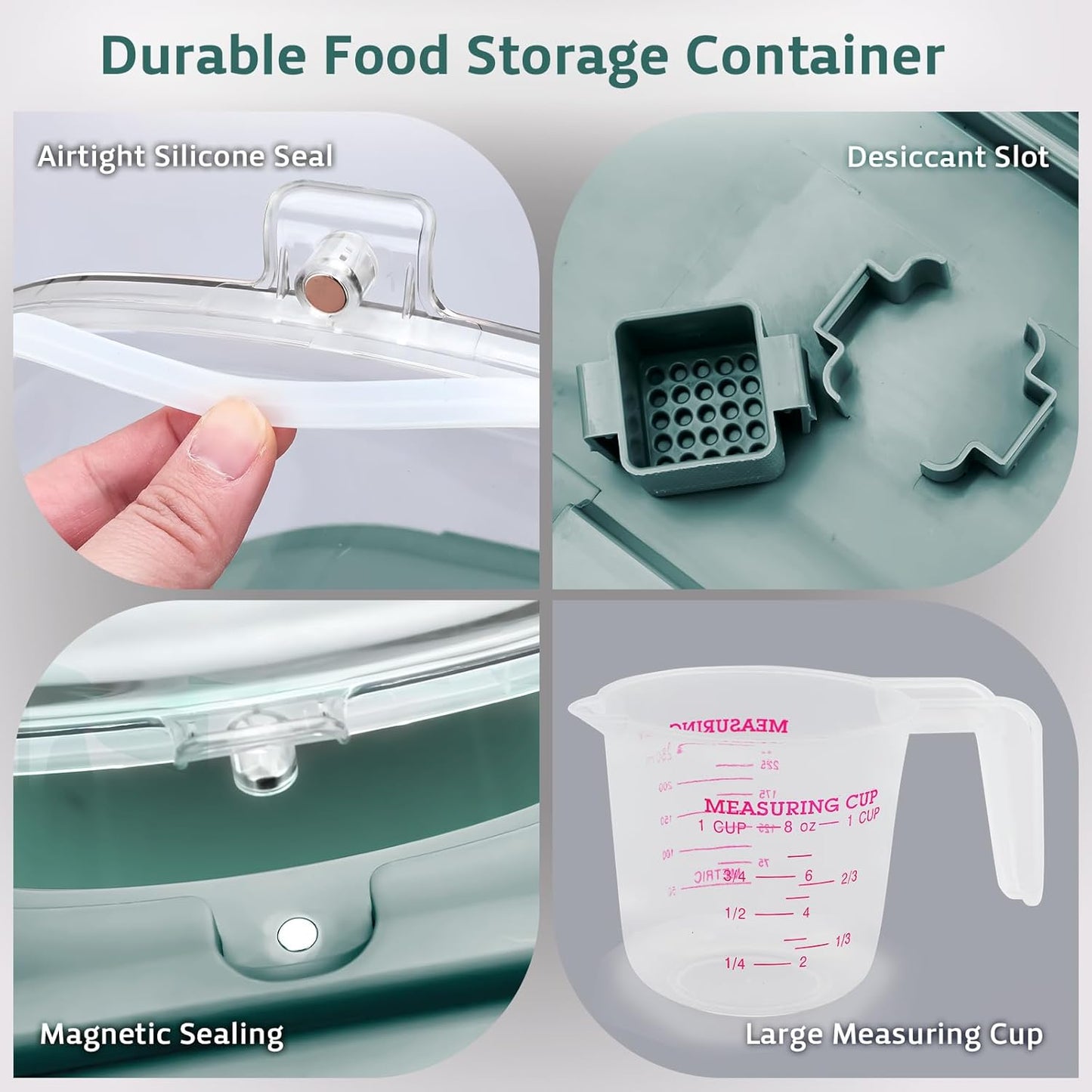 Rice Storage Containers, Collapsible 20 to 30Lbs Food Storage Bin Dispenser with Rolling Wheel and Clear Airtight Lid, BPA Free Flour, Sugar, Cereal and Dog Cat Pet food Containers