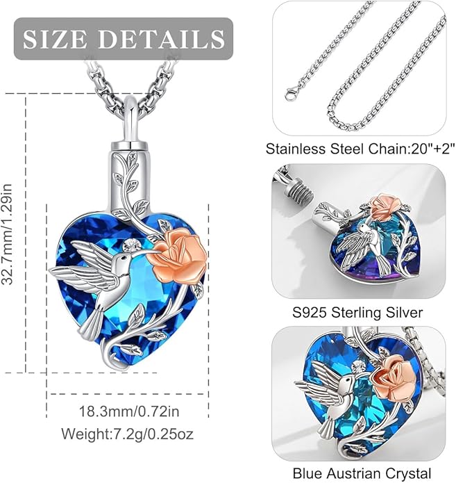 EUDORA Sterling Silver Urn Necklace for Ashes for Women Men, Ash Pendant for Human Cat Dog Ashes, Necklace for Ashes of Loved One Dad Mom Papa Pet Cremation Souvenir Jewelry for Funeral, 20inch