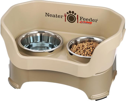 Neater Pet Brands Neater Feeder Deluxe Mess Proof Dog Bowls Elevated for Medium Dogs 19-40 lbs, Made in USA, No Spill Raised Dog Food Bowl Stand Feeding Station, Food and Water Bowl Set, Cappuccino