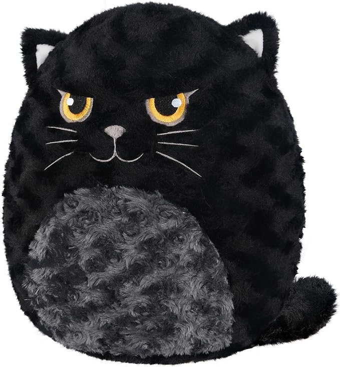 Cute Black Cat Plush Pillows, 14" Soft Stuffed Cat Animal for Squish & Collect, Kawaii Cat Plush for Bedroom Decor, Cute Birthday Gifts for Girls and Boys