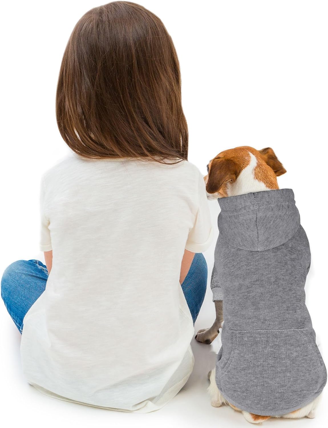 Dog Hoodie Sweater Solid Soft Brushed Fleece Dog Clothes with Pocket (Grey-XS)