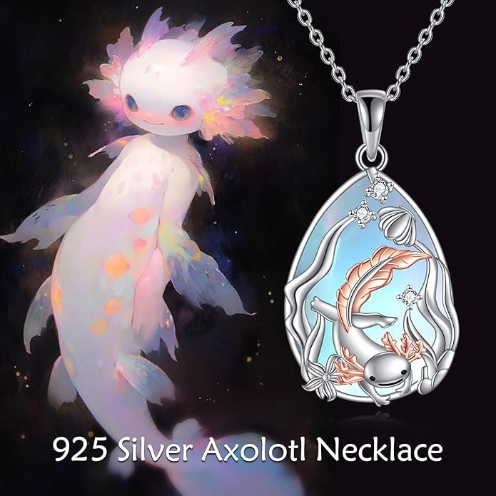 KQF Dragonfly/Butterlfy/Cat/Jellyfish/Bunny/Axolotl/Bee/Mermaid/Hummingbird/Elephant Necklace for Women Sterling Silver Moonstone Pendant Necklace Dragonfly Jewelry Gifts for Women