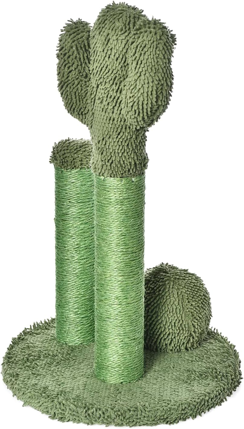 Amazon Basics Cat Scratcher - Indoor Cactus Triple Posts Cat & Kittens Scratching Post with Dangling Ball, Large (27"H) - Green