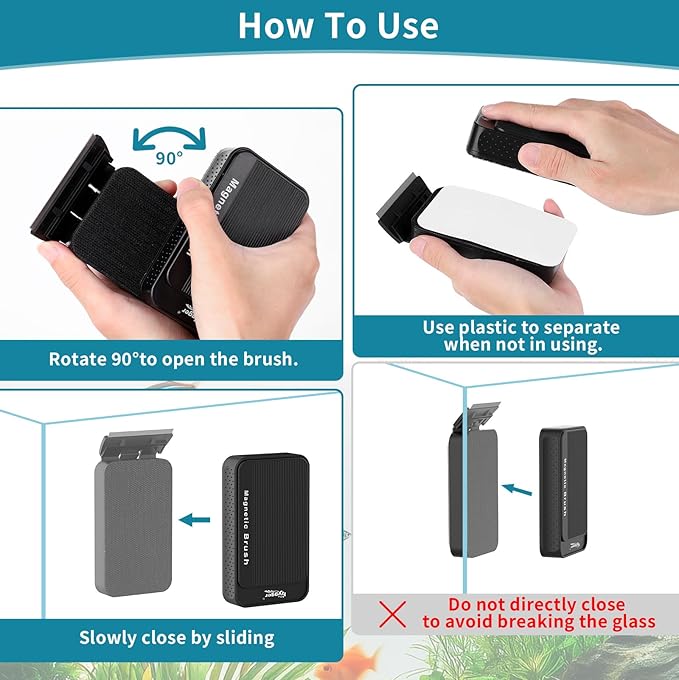 Hygger Aquarium Magnet Glass Cleaner, Magnetic Fish Tank Cleaner With 2 Blades for Glass and Acrylic Aquariums, Aquarium Algae Scraper with Super Strong Magnet for fish tanks 0.25-0.5 inches thick (M)