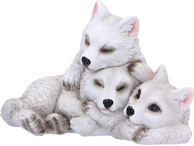 Nemesis Now Sleepy Wolf Pups Figurine 14cm, Resin, White, Three Baby Wolves Figure, White Wolves Trio Ornament, Collectable Wolf Giftware, Cast in The Finest Resin, Expertly Hand-Painted