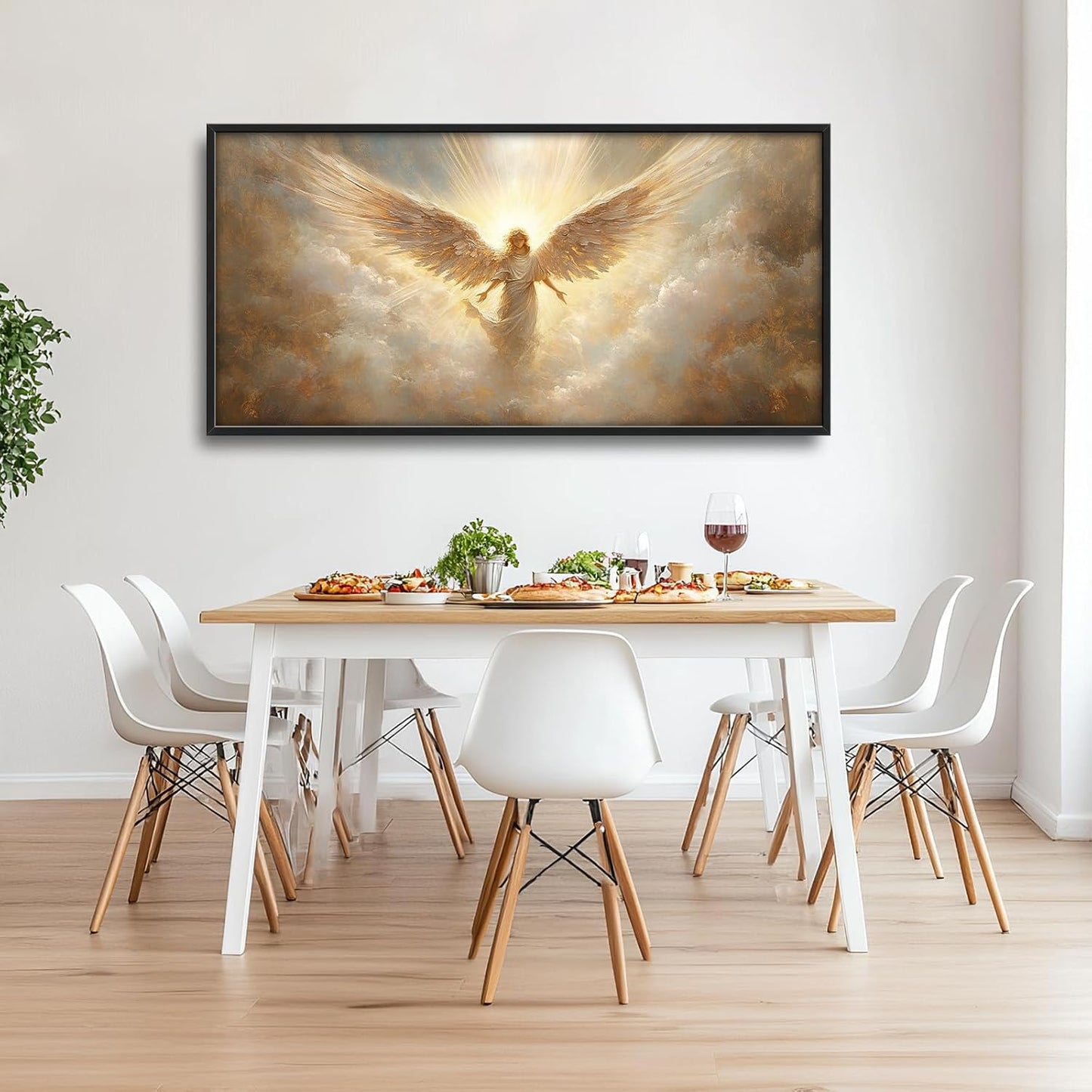 Large Angel Wall Art for Living Room, Framed Oversized Angel Wing Wall Decor Fantasy Sky Clouds Canvas Painting Modern Artwork for Living Room Bathroom Bedroom Office Dining Room 60"x30"
