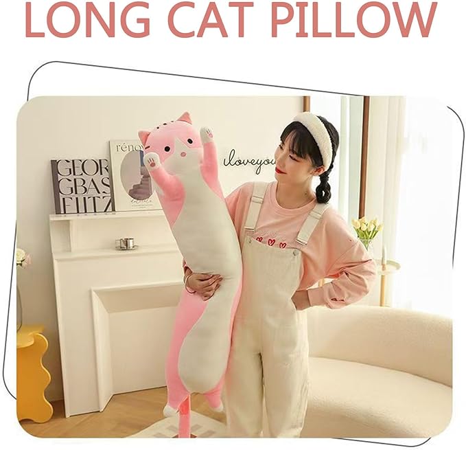Long Cat Plush Pillow Soft Cat Hugging Pillow Stuffed Animal Pillow Cute Kitty Throw Pillow Gift for Boys Girls(150cm/59.05inch,Pink
