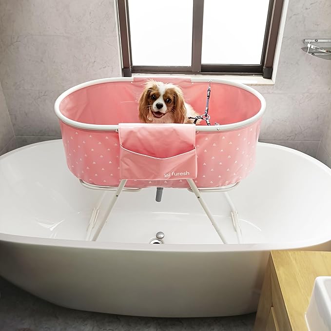 Little Dipper Dog Bath Tub and Wash Station for Bathing Shower and Grooming, Elevated Foldable and Portable, Indoor and Outdoor, for Small and Medium Size Dogs, Cats and Other Pet (Pink)