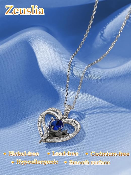 Birthstone Cat Necklaces,925 Sterling Silver Cat Necklace Heart Pendant for Women,Dainty Animal Jewelry for Her,Wedding Anniversary Birthday Gifts for Women Mom Grandma
