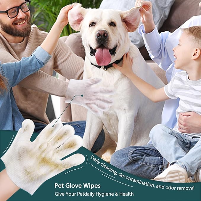WLP 24 PCS Pet Cleaning and Deodorizing Glove Wipes for Dogs & Cats Hypoallergenic Pet Cleaning and Hydrating Glove Bath Wipes Enriched with Aloe & Jojoba Oil Individually Wrapped