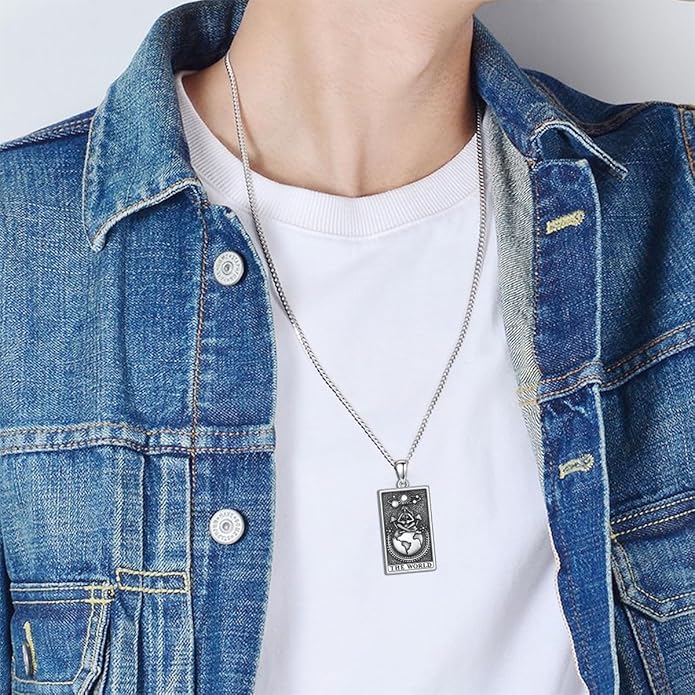 PELOVNY Tarot Card Necklace 925 Sterling Silver Skeleton Necklace The Sun Moon Star Strength Lovers Death Devil Fool Tarot Jewelry Christmas Birthday Gifts for Men Women Unisex