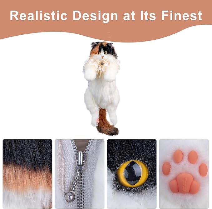 Chongker Stuffed Animals Backpack - Lifelike Stuffed Cat Plush Backpack, Handmade Cute Cat Shaped Bag, Large Dark Calico