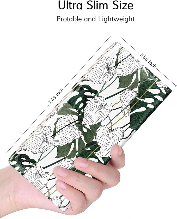 Nipichsha Womens Wallet, RFID Slim Wallets for Women, Thin Ladies Credit Card Holder Purse, Cute Leather Bifold Clutch Billfold with 11 Card Slots & ID Window, Monstera Deliciosa
