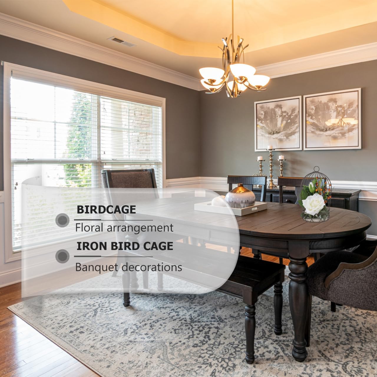 BESTOYARD Hanging Bird Cage Decor with White Simulation Rose Flowers for Home Wedding Table and Garden Ornament