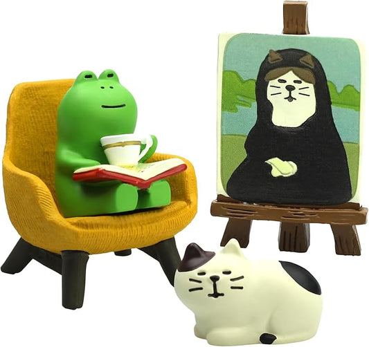 Cute Mini Frog and Cat Figurine for Office, Home Decoration Perfect Cute Frog Gift and Cat Gift