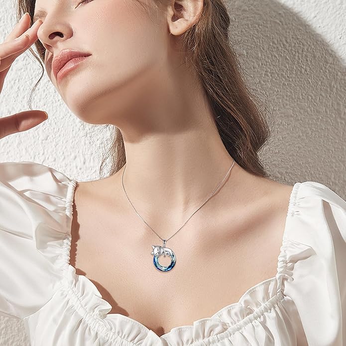 Cat Necklace Sterling Silver Cat Pendnat with Rose Quartz Pearl Jewelry Gifts for Women Cat Lovers