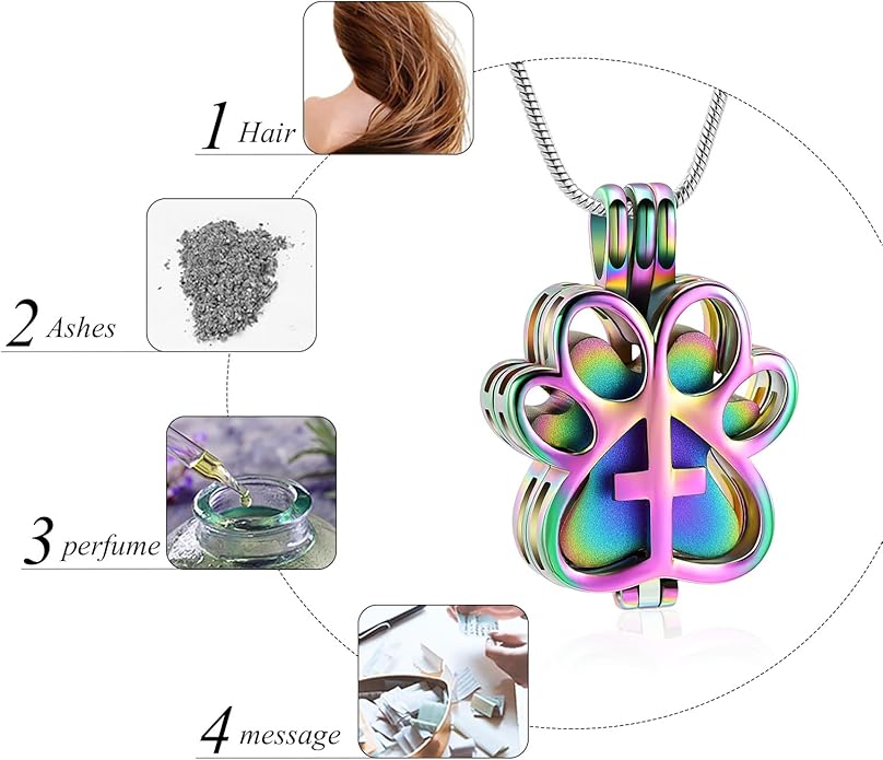 Pet Cremation Jewelry for Dog/Cat Paw Stainless Steel Memorial Locket Urn Necklace with Hollow Urn Cremation Jewelry for Ashes