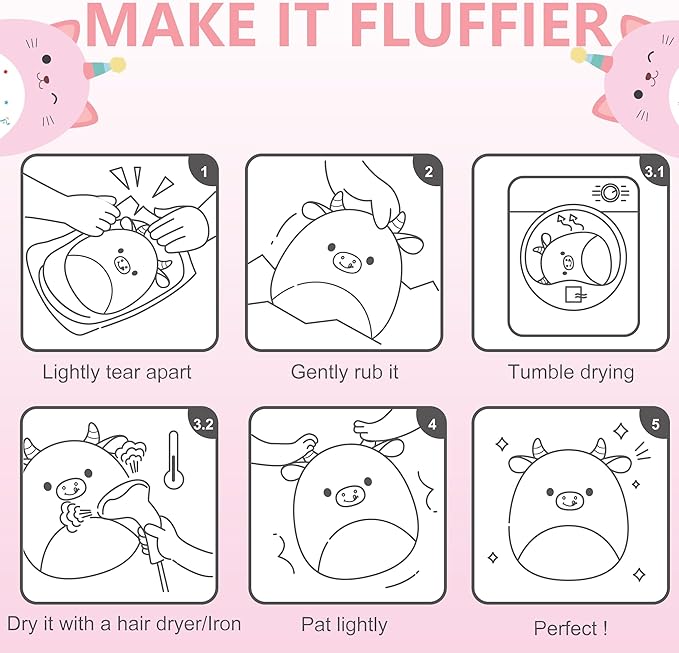 Cute Cat Plush Stuffed Animal - Soft Birthday Gift Plushie Pillow Decor, Pink, 8 Inch