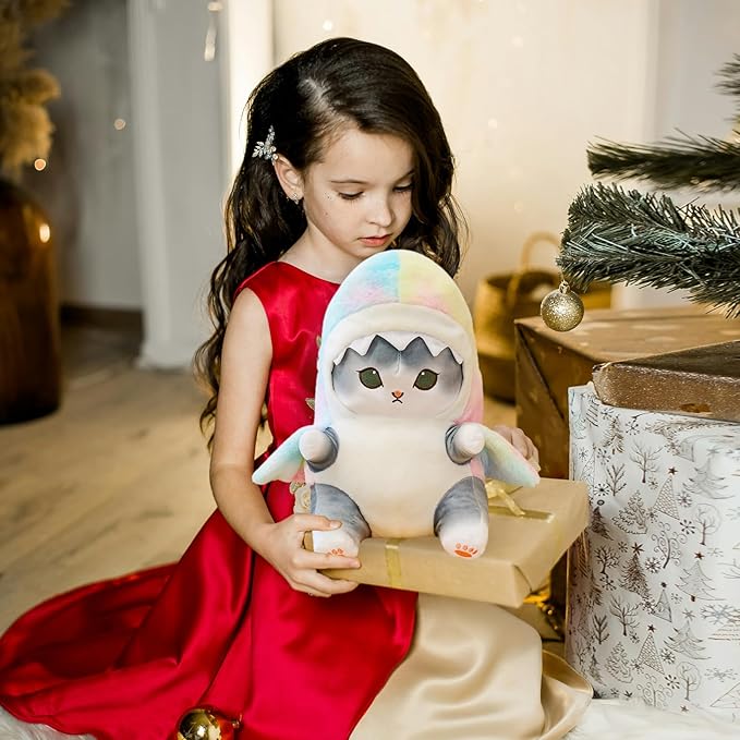 Kawaii Shark Cat Plush Toy Stuffed Animal Doll, Cute Soft Pillow Stress Release Hugs Toys Christmas Halloween Birthday Gifts for Kids Boys Girl Best Gift (Colorful - Gray,12 inch)