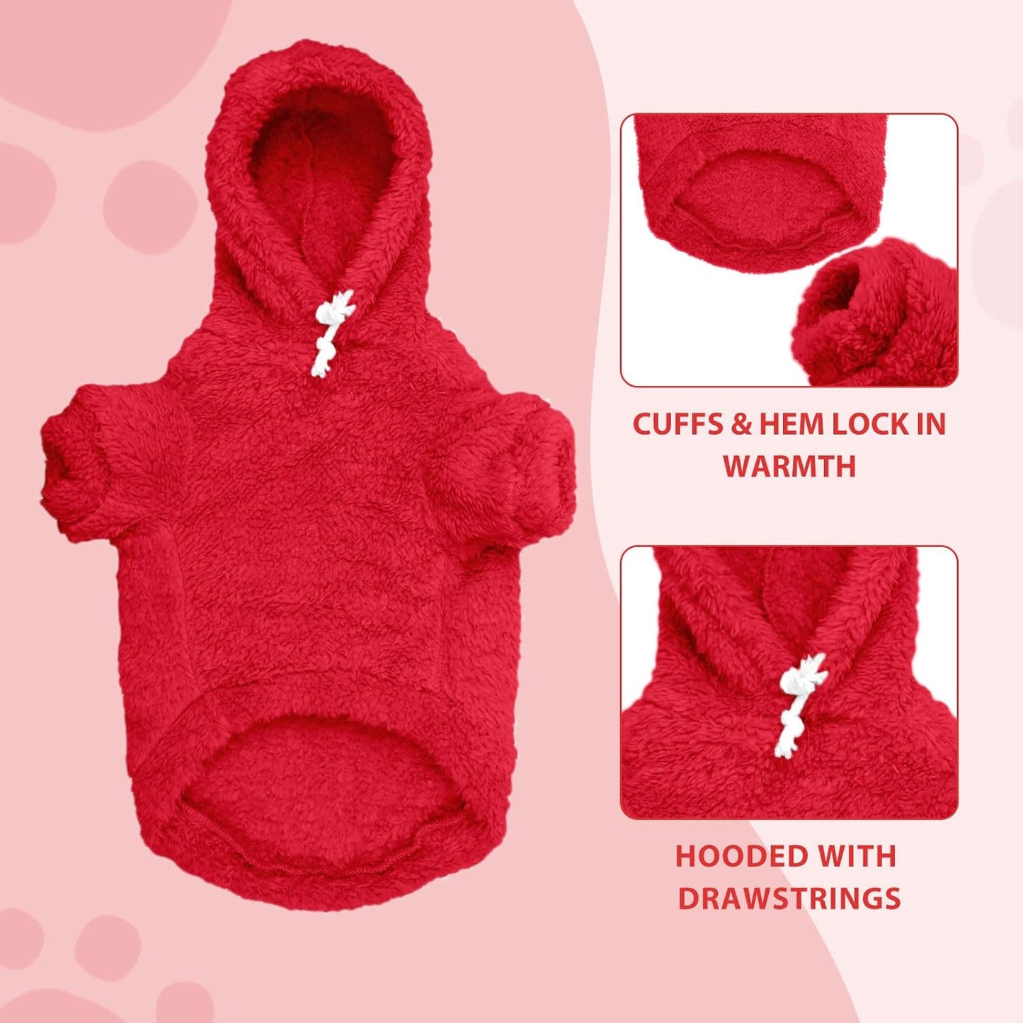 Fuzzy Dog Sweaters for Large Dogs Pet Hoodie Clothes Warm Soft Pet Coats Hooded Sweatshirt Dog Sweaters for Extra Large Dogs(Red-XXL)