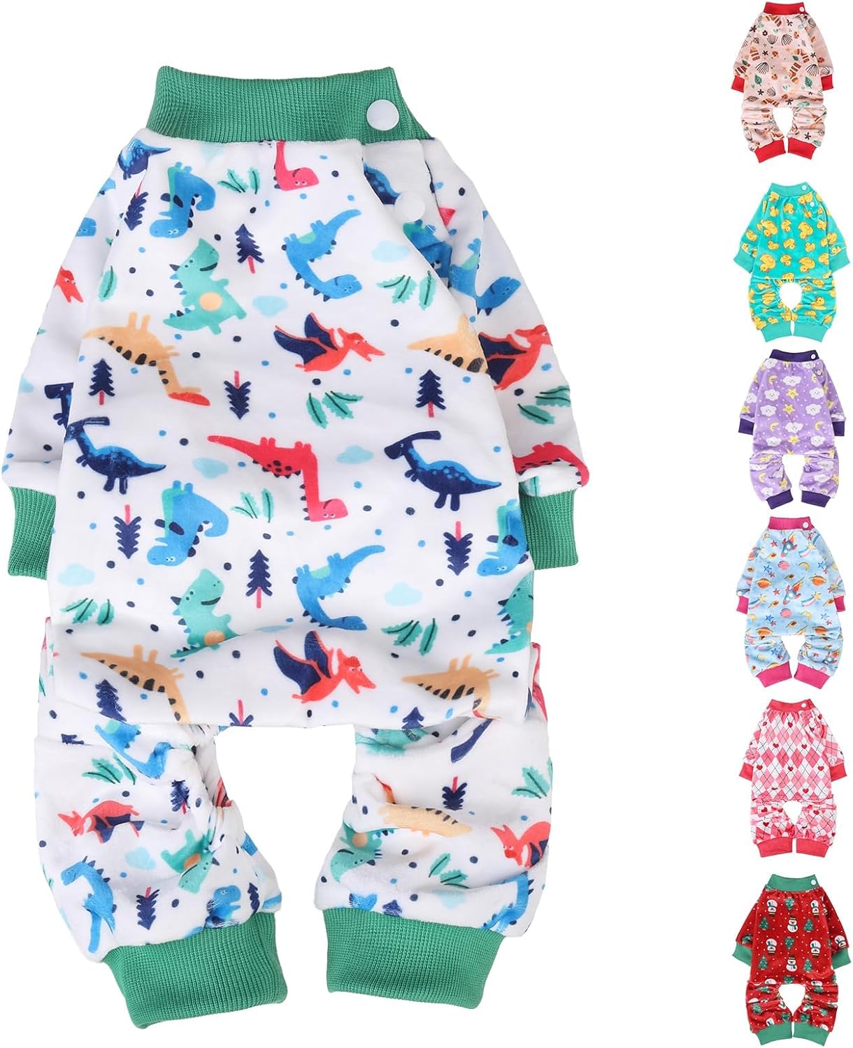 BEAUTYZOO Dog Pajamas Small Sized Dog, Summer Doggie Pajamas for Boy Girl, Soft Strechy Cotton Puppy Pjs Jammies Onesies for Men Women, Pet Jumpsuit Body Suit Cat Apparel Clothes, Green Dinosaur XS